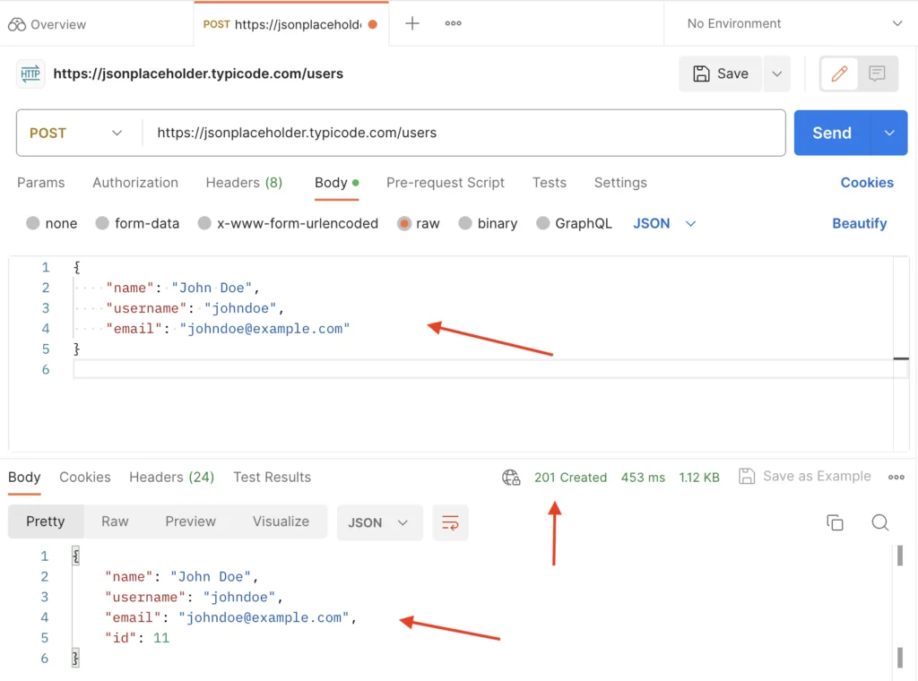 HTTP POST test on Postman.