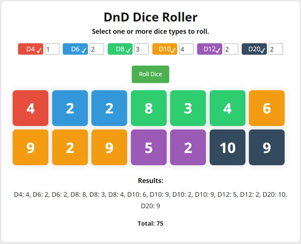 Dnd Dice roller. DnD Dice Roller online game.