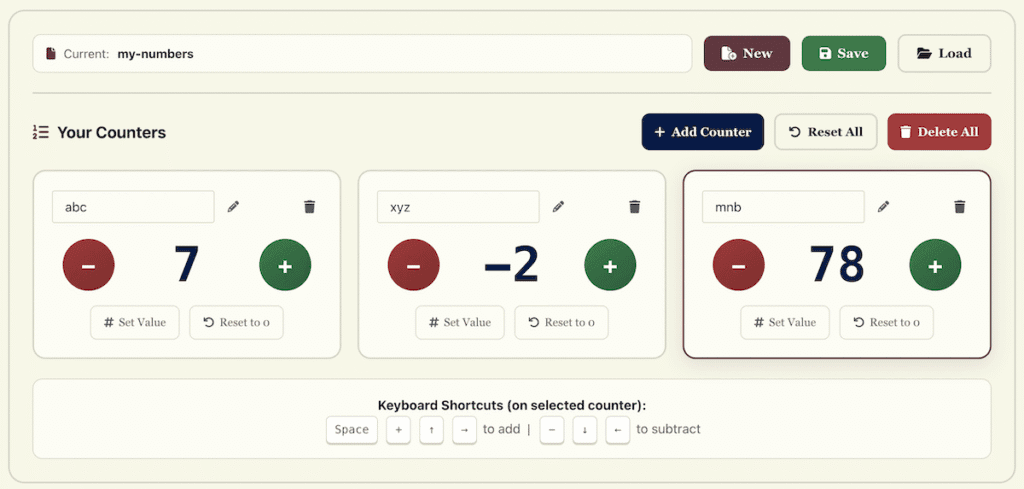 Multiple number counters.