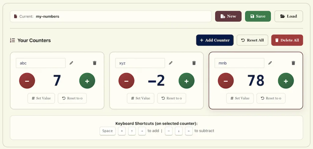 Multiple number counters.