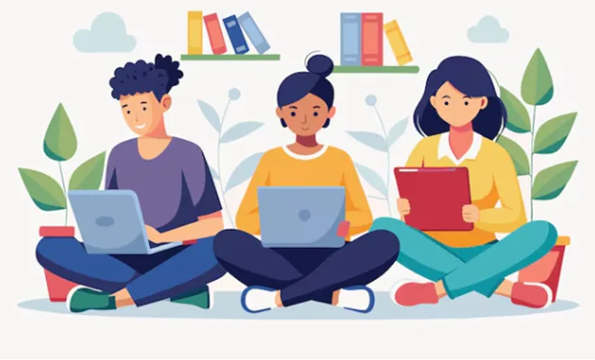 Students learning on laptop.